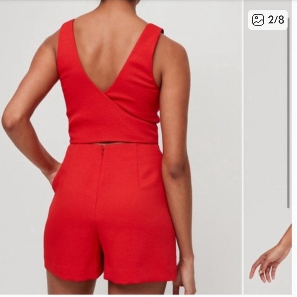 Aritzia Wilfred écoulement Romper in Goji Berry Red Size 8 Like New - Picture 3 of 10